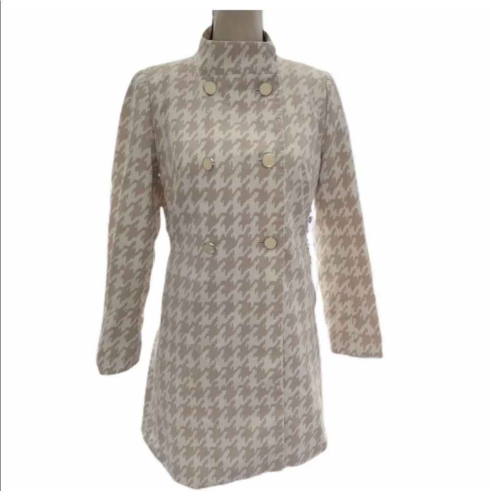 Banana Republic Trench Coat Houndstooth Tan&Ivory